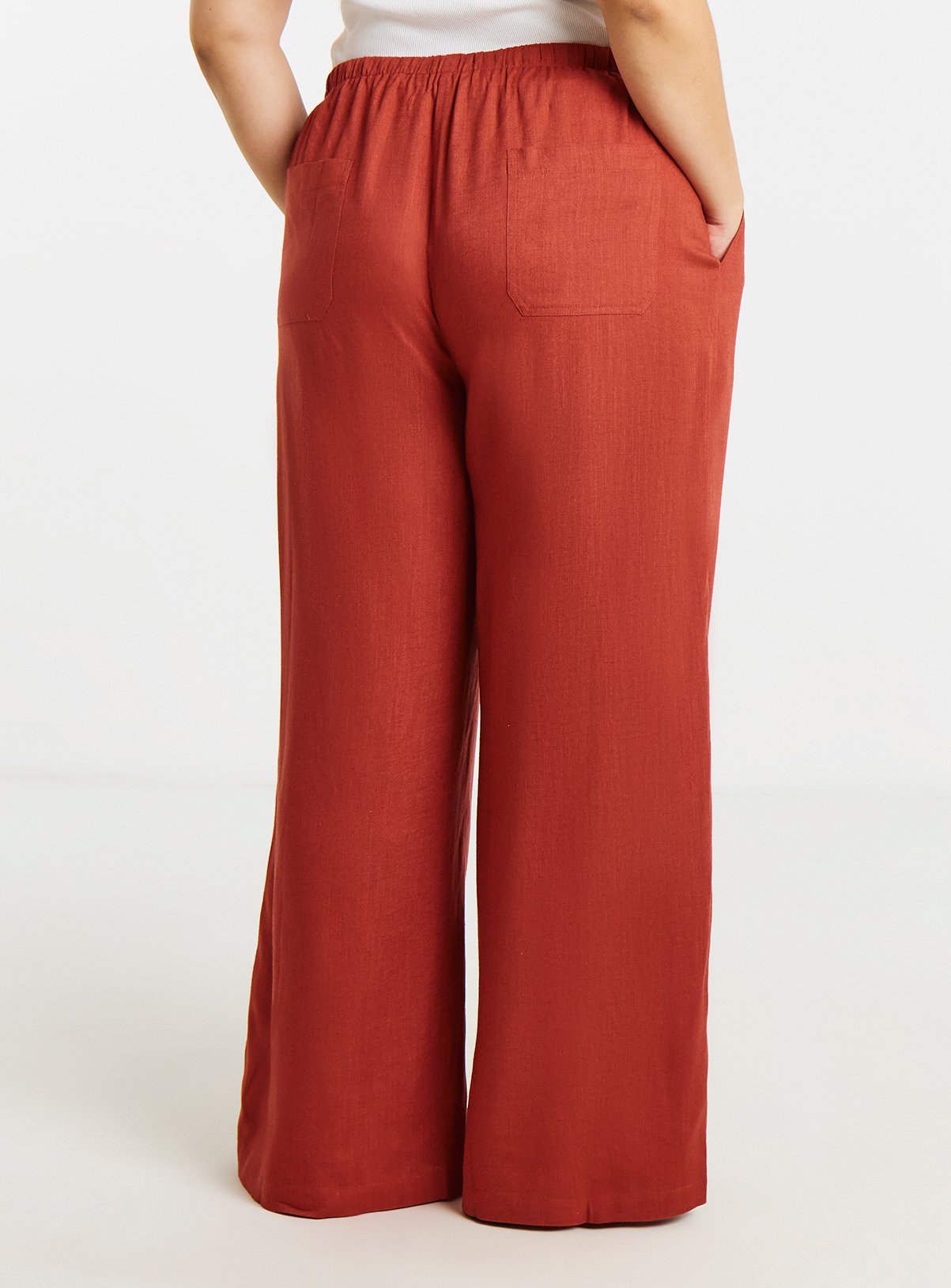 SIMPLY BE Rust Linen Tie Waist Wide Leg Trouser 20 - Image 2 thumbnail